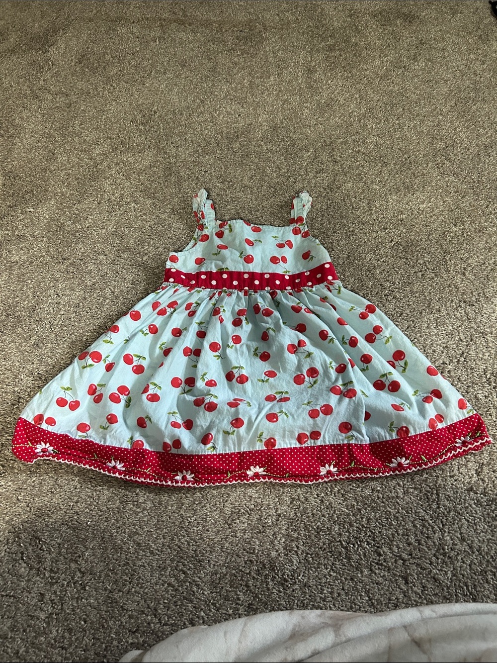 Blueberi Boulevard Red Cherry-Print Sleeveless Girls' Dress